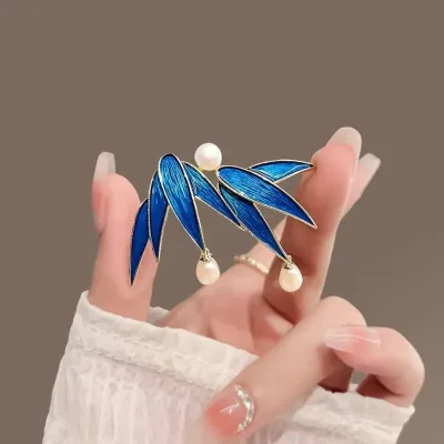 Elegant Pearl Bamboo Leaf Brooch Pin